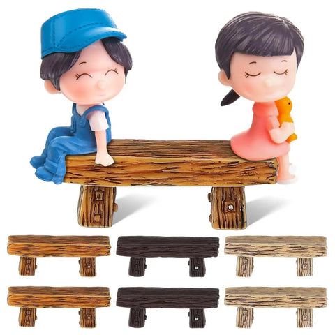 Miniature Bench Set Resin Faux Wood Six Piece for Crafts Micro Landscape Dollhouse and Fairy Garden Accessories 2.20 Inch Cute Tiny Outdoor Decor for DIY Projects