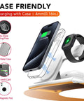 3 In 1 Foldable Wireless Charging Station Dock For iPhone Watch And AirPods Travel Ready White LED Light On The Go Stand