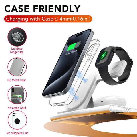 3 In 1 Foldable Wireless Charging Station Dock For iPhone Watch And AirPods Travel Ready White LED Light On The Go Stand