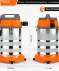 Heavy Duty Wet Dry Vacuum 5 Gallon stainless steel with 360 swivel wheels for home garage workshop car jobsite