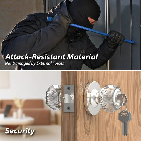 Crystal Privacy Door Knob With Lock For Bedroom And Bathroom, Easy Install. Secure round crystal knob with keys for home.