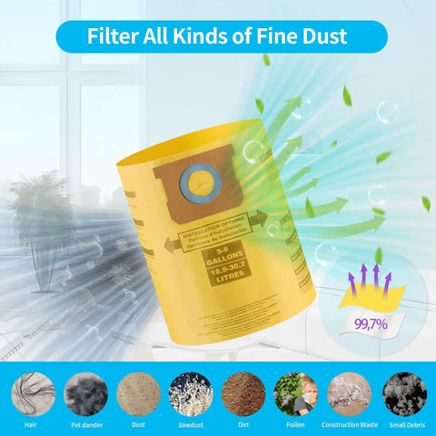 10 Pack High Efficiency Type H Dust Collection Bags for 5-8 Gallon Vacuums, disposable bag filtering various dust types