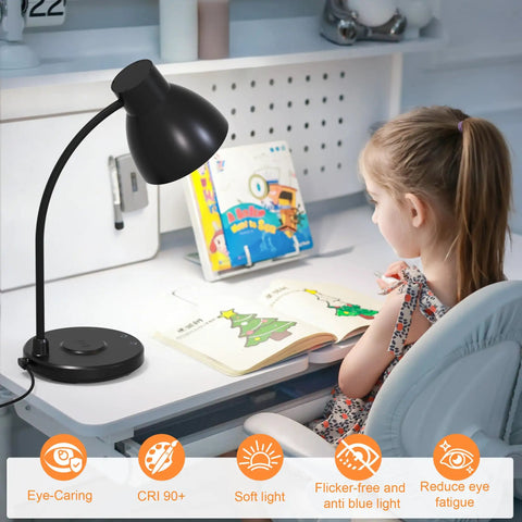 Girl studying with Wireless Charger LED Desk Lamp For Home Office And Dorm With 800 Lumens Small Desk Light With Pen Holder.