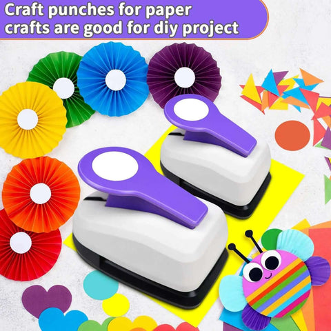 Dope Circle Hole Punch Kit For Scrapbooking And Card Making With Five Circle Sizes, shown with colorful paper crafts and punch designs