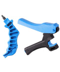 Two-piece drip irrigation hole punch tool set: blue curved punch and blue/black handle pliers for 1/4-inch fittings