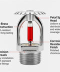 Heavy Duty Upright Fire Sprinkler Head With 68 Celsius Red Glass Bulb And Durable Copper Alloy Frame Finished In Polished Chrome showing red bulb and brass details.
