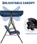 Three Seat Outdoor Swing Chair With Adjustable Canopy Stable Metal Frame Heavy Duty Stand Perfect Backyard Patio And Lawn Seating