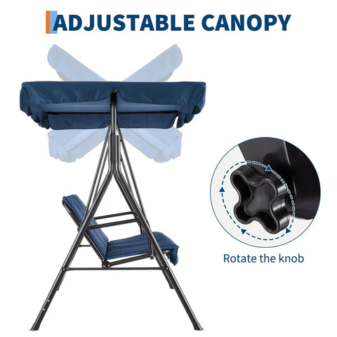 Three Seat Outdoor Swing Chair With Adjustable Canopy Stable Metal Frame Heavy Duty Stand Perfect Backyard Patio And Lawn Seating