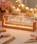 Custom Desk Name Plate With LED Wood Base, Light Up Acrylic Name Plate For Desk And Office Sign, Personalize With Name Or Title