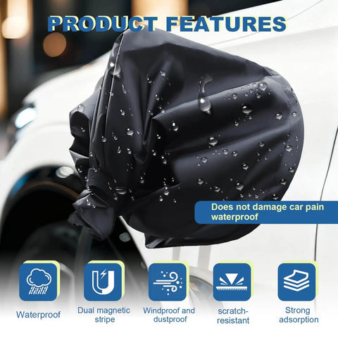 Universal EV Charger Port Cover With Heavy Duty Magnetic Seal Straight Up Waterproof Rain Snow Dust Proof Electric Vehicle Charging Plug Protector features waterproof design.