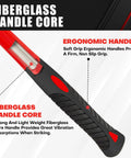 Ergonomic handle of 4 Piece Ball Peen Hammer Set For Metalworking, fiberglass core and soft grip, vibration absorption details.