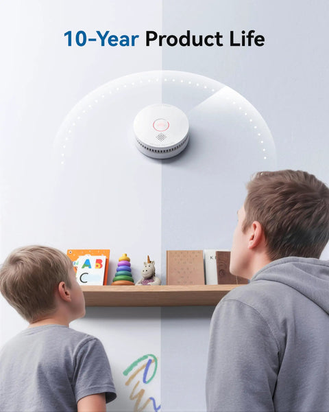 9V Battery Powered Photoelectric Smoke Alarm With Low Battery Alert No Fuss Install UL217 10th Edition Listed GS509A White Smoke Detector For Home Safety And Early Smoldering Fire Detection, 10-year life