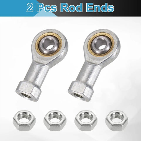 SI6T/K Rod End Bearings 6mm Bore M6x1mm Left Hand Female Thread 2 Pack Self Lubricating Chrome Steel Joints with Jam Nuts for Mechanical Linkages Robotics CNC Automotive Applications, two rod ends with nuts