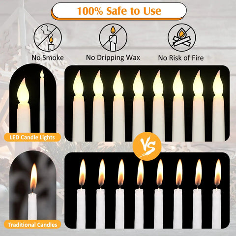 Comparison of 24 Pack Flameless Taper Candles With Remote And Timer, 11 Inch LED Battery Operated Candles With 3D Flickering Flame.