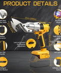 Cordless Metal Shear For Sheet Metal And More, Heavy Duty Brushless Electric Cutter Compatible With DeWalt 20V Max Batteries, Cuts Stainless Steel Iron Copper Leather Cardboard Carpet No Battery Included, side view with features labeled