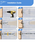 Installation guide for Rock Solid Heavy Duty 6 Inch Sun Shade Sail Hardware Kit with 304 Stainless Steel components.