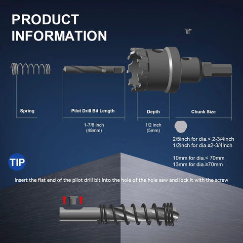 Beefy Heavy Duty Carbide Hole Saw Kit Half Inch 13mm With 2 Pilot Bits for Fast Cuts in Stainless Steel and More