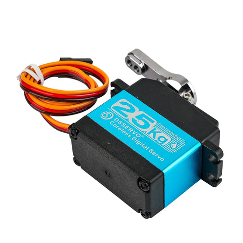 DS3225 PRO 25Kg Coreless RC Servo With Aluminum Body 7.4V High Voltage Ultra Fast 0.06s 60 Degree Response Full Metal Stainless Gear Waterproof And Dustproof Built Like A Beast For Heavy Duty RC Cars And Drones, blue and black aluminum case