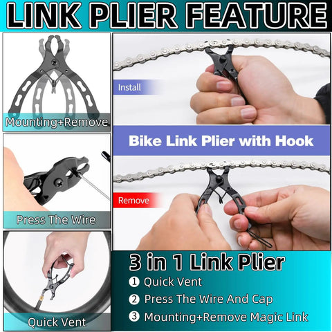 3 In 1 Bike Chain Tool Kit With Master Link Pliers Chain Drift Tool And Chain Hook All In One Chain Breaker Set demonstration