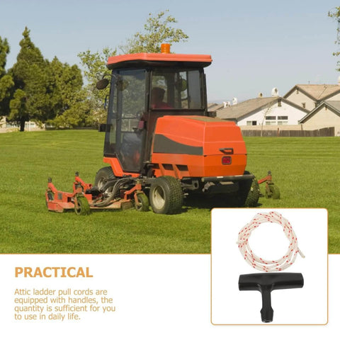 Garage Door Pull Rope With Handle Replacement 39 Inch Long next to a riding mower in a grassy field