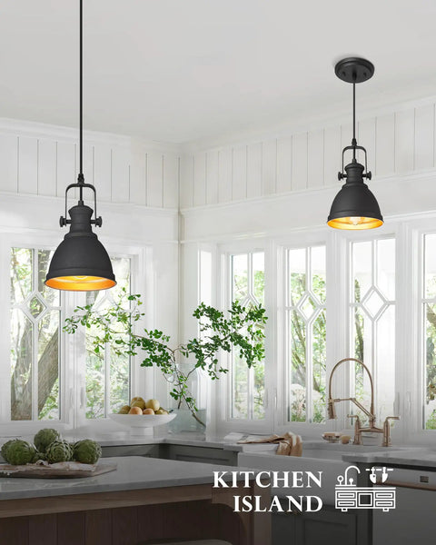 Sunrise Inspired Dope Two Tone Matte Black And Orange Gold Pendant Light For Kitchen Island Bar Or Entryway in a bright kitchen