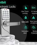 Door Lock With Keypad And Handle Smart Keyless Entry For Front Door Office And Rentals Commercial Grade Security No Fingerprint Residue Zinc Button Hidden Emergency Keyhole Right Hand Silver Finish on display