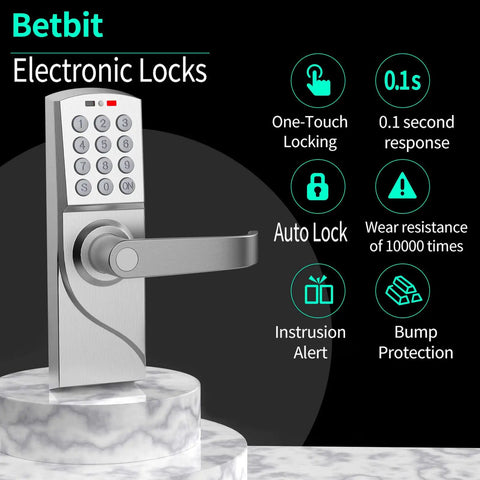 Door Lock With Keypad And Handle Smart Keyless Entry For Front Door Office And Rentals Commercial Grade Security No Fingerprint Residue Zinc Button Hidden Emergency Keyhole Right Hand Silver Finish on display