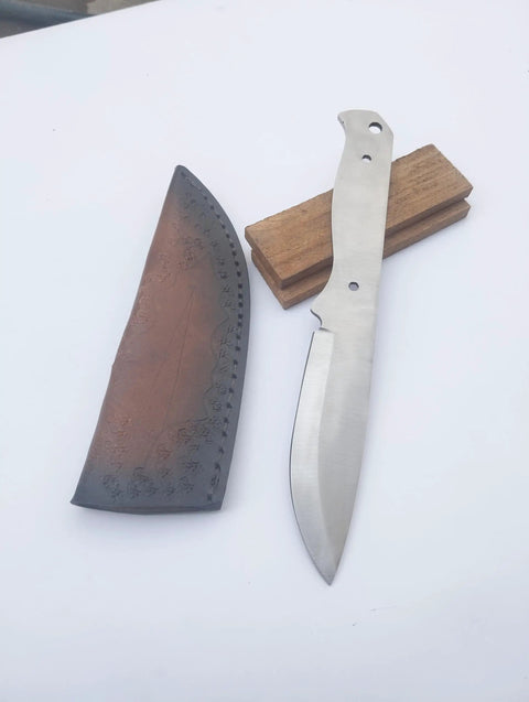 Nine Inch Stainless Outdoor Hunter Knife Kit Blank Blade with Rose Wood Scales and Sheath