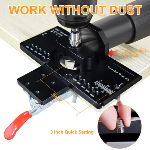 Pro Grade All Metal Concealed Hinge Jig With Quick Clamp And Dust Vacuum Adapter For 35mm Cabinet Door Hinges Drill Jig For Woodworking And Cabinet Mounting Tool