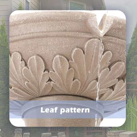 Close-up of the Three Tier Outdoor Water Fountain For Garden And Patio Freestanding 48 Inch Tall Water Feature with leaf pattern.