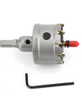 2'' TCT hole saw kit with tungsten carbide teeth and titanium-plated pilot bit; side view, hex key included