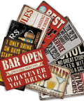 Kickback Ready Vintage Bar Tin Signs Set Of Nine For Home Bar Decor And Man Cave Wall Art 8X12 Inch Metal Plaques Easy Mount display of various vintage signage