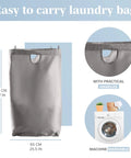 Breathable Fabric Laundry Hamper With Lid, Bamboo Frame, Side Handles, 26 Gallon gray laundry bag beside washing machine