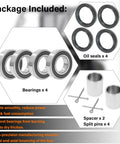 Front Axle Wheel Bearings And Seal Kit For Mule 2510 3000 3010 4000 4010 with spacers, seals, and pins displayed
