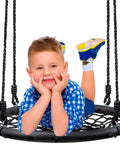 Child on Saucer Tree Swing For Kids, 24 Inch Net Seat Disc Round Swing, Heavy Duty Up To 220 Lbs, Easy Install Backyard Playground Swing