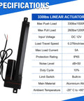 Heavy Duty 330 Pound Linear Actuator 12 Volt 24 Inch Stroke IP65 Waterproof With Self Locking Design And Integrated Limit Switches specifications chart