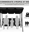 3-Seat Patio Swing Chair With Adjustable Canopy And Removable Cushions Outdoor Cozy Glider Lounge For Patio Garden Yard Porch Weatherproof Frame Sturdy Steel Construction Black weight capacity