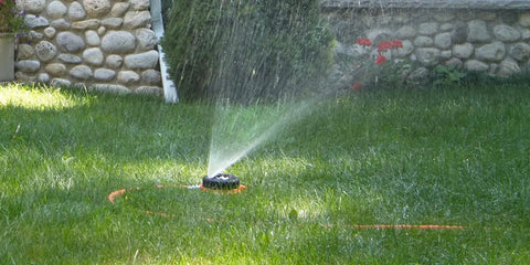 ColorStorm Nine Pattern Turret Sprinkler With Heavy Duty Metal Base Green 15024 watering lawn, durable sprinkler system