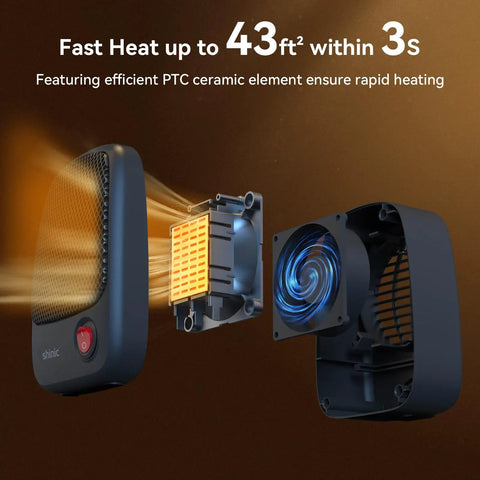 Small Space Heater With Overheat Protection, 500W PTC Ceramic, Fast Heating And Whisper Quiet, internal components displayed