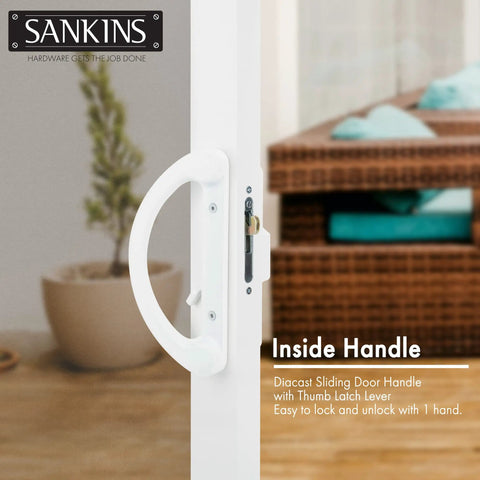 Sturdy White Diecast Sliding Patio Door Handle Pull Set Featuring Smooth Unkeyed Rotation For Mortise Lock Glass Doors, inside view