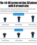 Top Shelf 6-48 Gunsmithing Screw Set Featuring Standard And Oval Heads In 6 8 10 Mm Lengths with detailed sizes displayed.