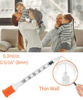 0.3 Ml Syringes 31G 5 Sixteenth Inch 8mm Orange Cap Box Of 100 For Precise Dosing And Smooth One Hand Plunger With Clear Graduation Barrels