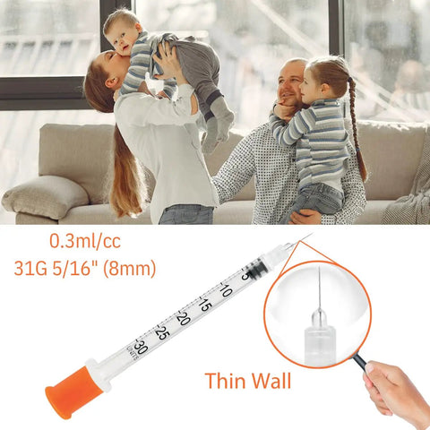 0.3 Ml Syringes 31G 5 Sixteenth Inch 8mm Orange Cap Box Of 100 For Precise Dosing And Smooth One Hand Plunger With Clear Graduation Barrels
