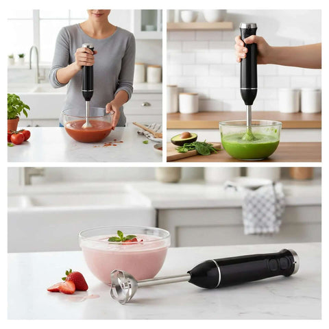 No Sweat 300W Hand Blender With Variable Speed Dial For Smoothies Baby Food Purees And Sauces Compact Immersion Stick Mixer in kitchen.