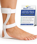 Lightweight Leaf Spring AFO For Foot Drop With Dorsiflexion Support on woman's right foot, low profile fit inside most shoes.