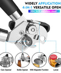 Close-up of Manual Can Opener Heavy Duty Multifunction With Magnet Lift Plus Ergonomic Curved Handle Grip Stainless Steel