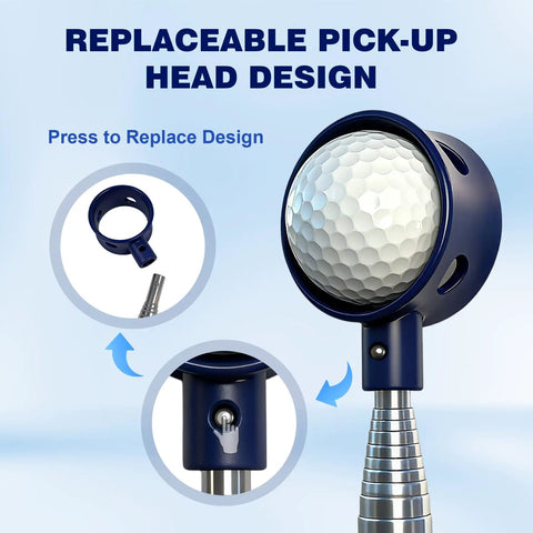 Telescopic Golf Ball Retriever With Stainless Steel Shaft And Rubber Grip Water Hazards Grabber Tool, replaceable head design.
