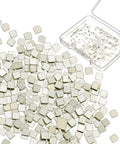 Three Gram Silver Chip Solder For Jewelry Making Precut 2x2 mm Flux Chips in a clear case and scattered, ultra tiny silver pieces