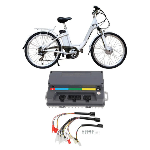 Built Like A Tank 3960W Electric Motorcycle Controller Featuring IP67 Waterproof Seal And PC Programmable Tweaks For QS Hub Motors with wiring and a bike.