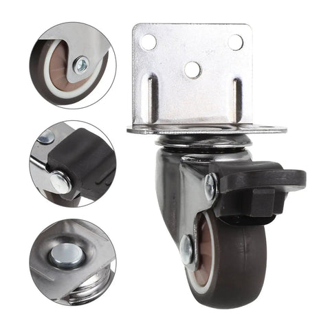 4 Pack Side Mount Plate Casters With 1.5 Inch TPR Rubber Wheels 360 Degree Swivel And Locking Brakes, detailed view